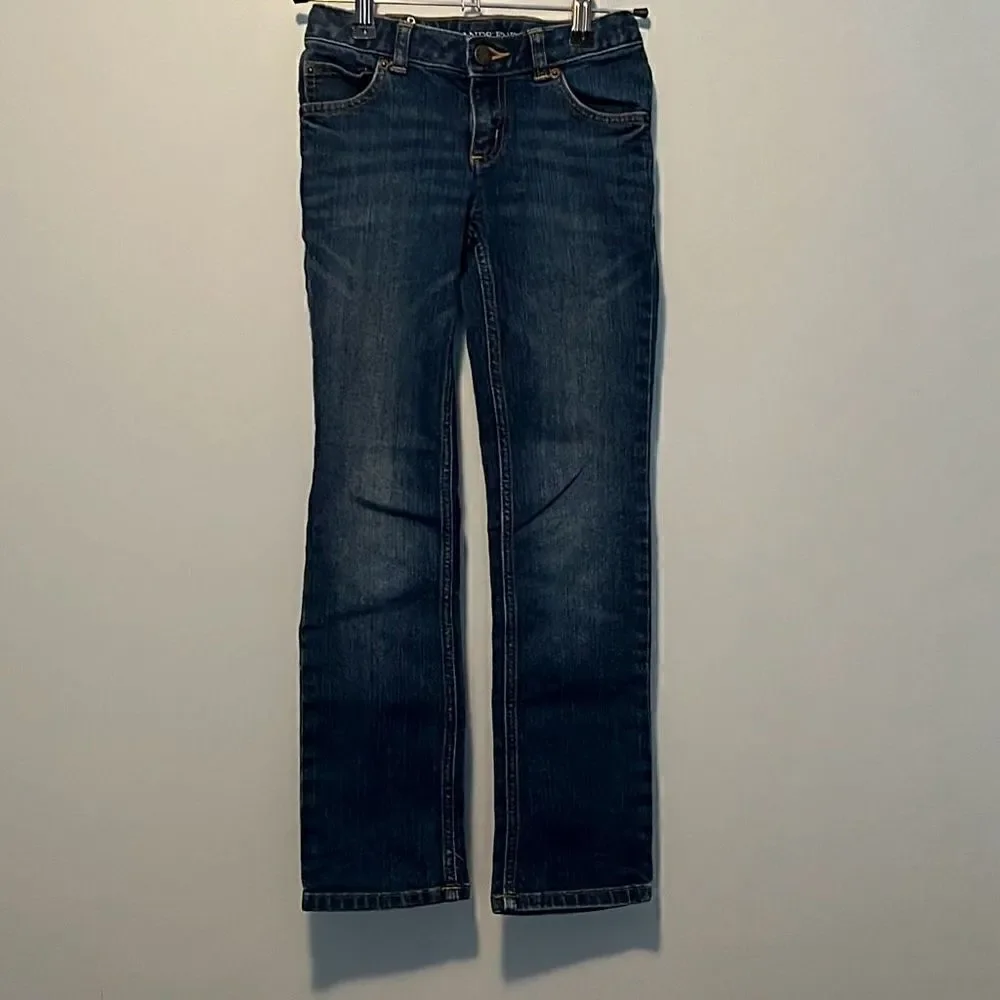 Lands' End Youth Boy's Blue Dark Wash Stretch Straight Leg Denim Jeans Size 8S